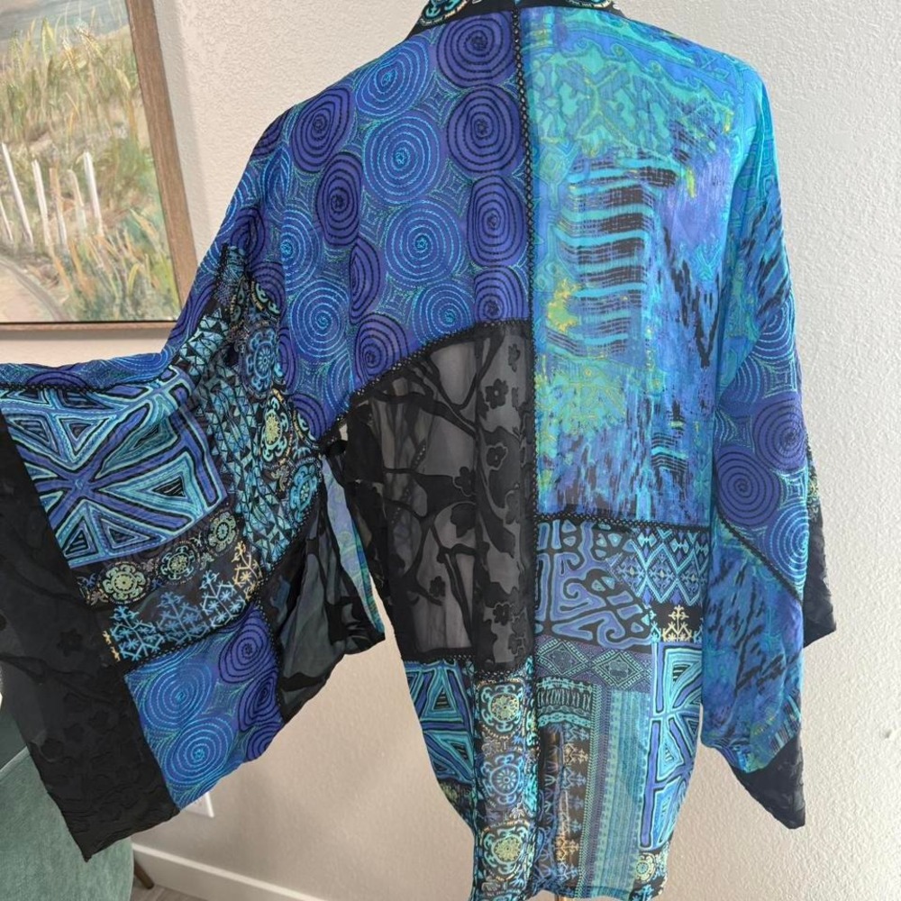 Chico's Silk Blend Patchwork Kimono Jacket Size S… - image 4